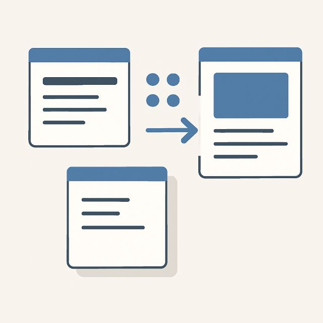 Illustration: interface panels rearranging into a new layout.
