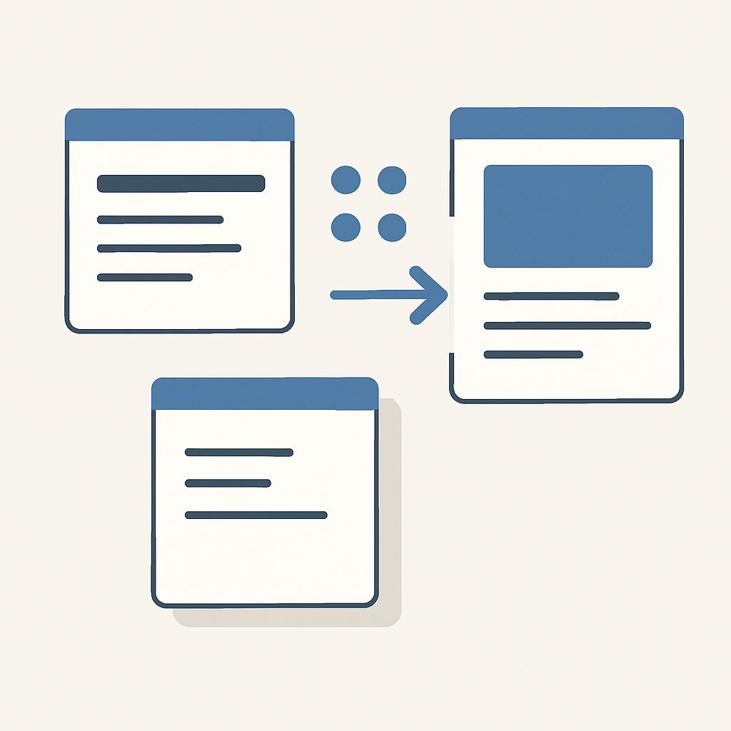 Illustration: interface panels rearranging into a new layout.