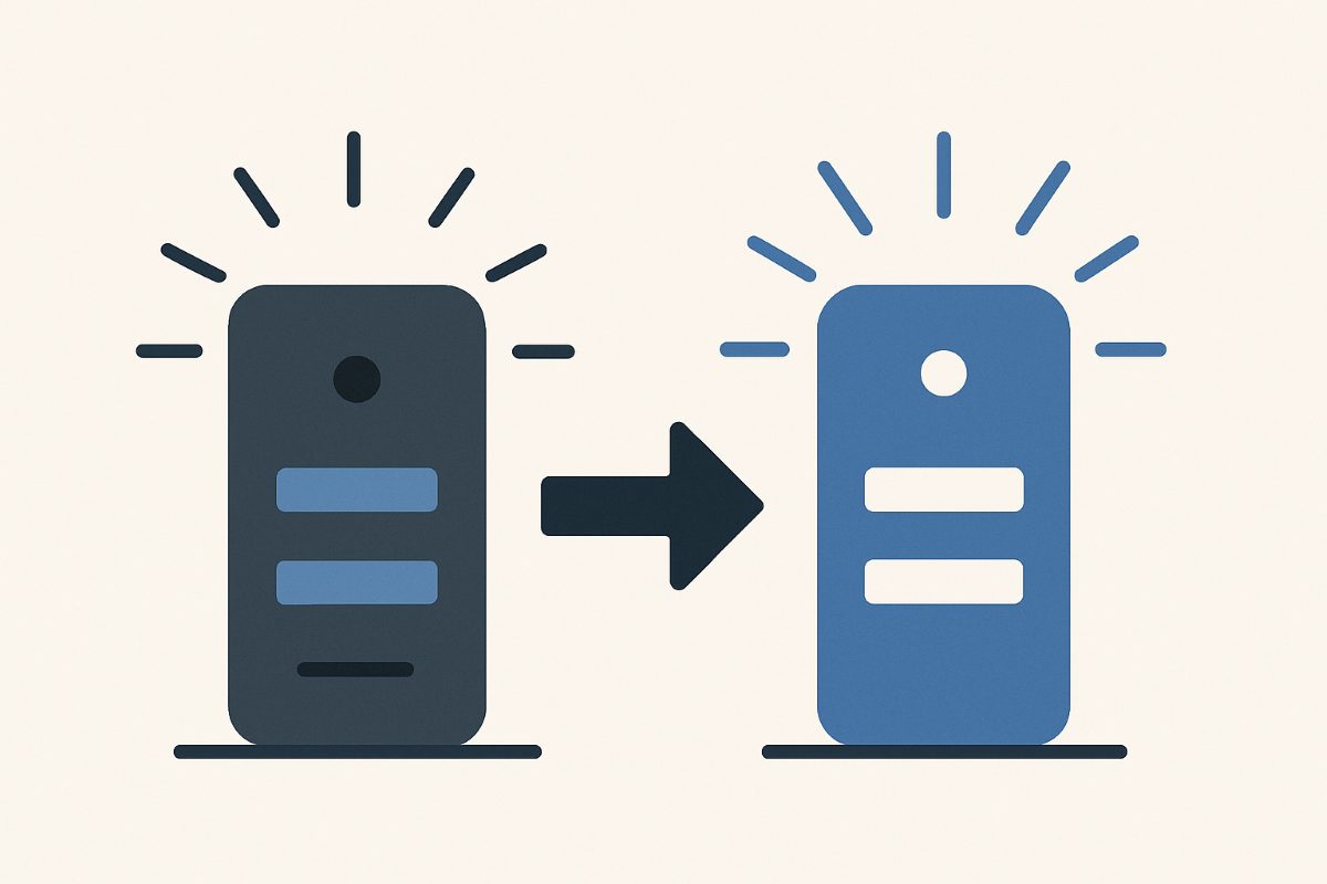 Illustration: a legacy component powering down as a replacement lights up.