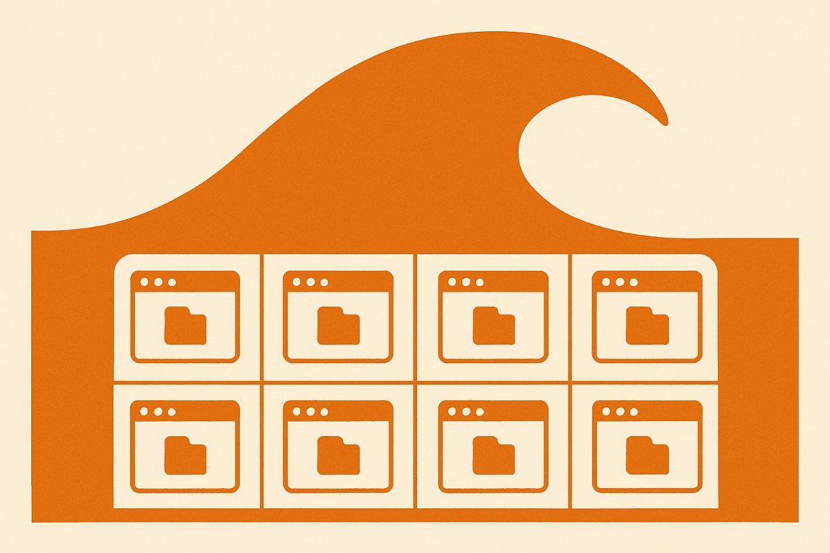 Illustration: a release wave rolling across a grid of sites.