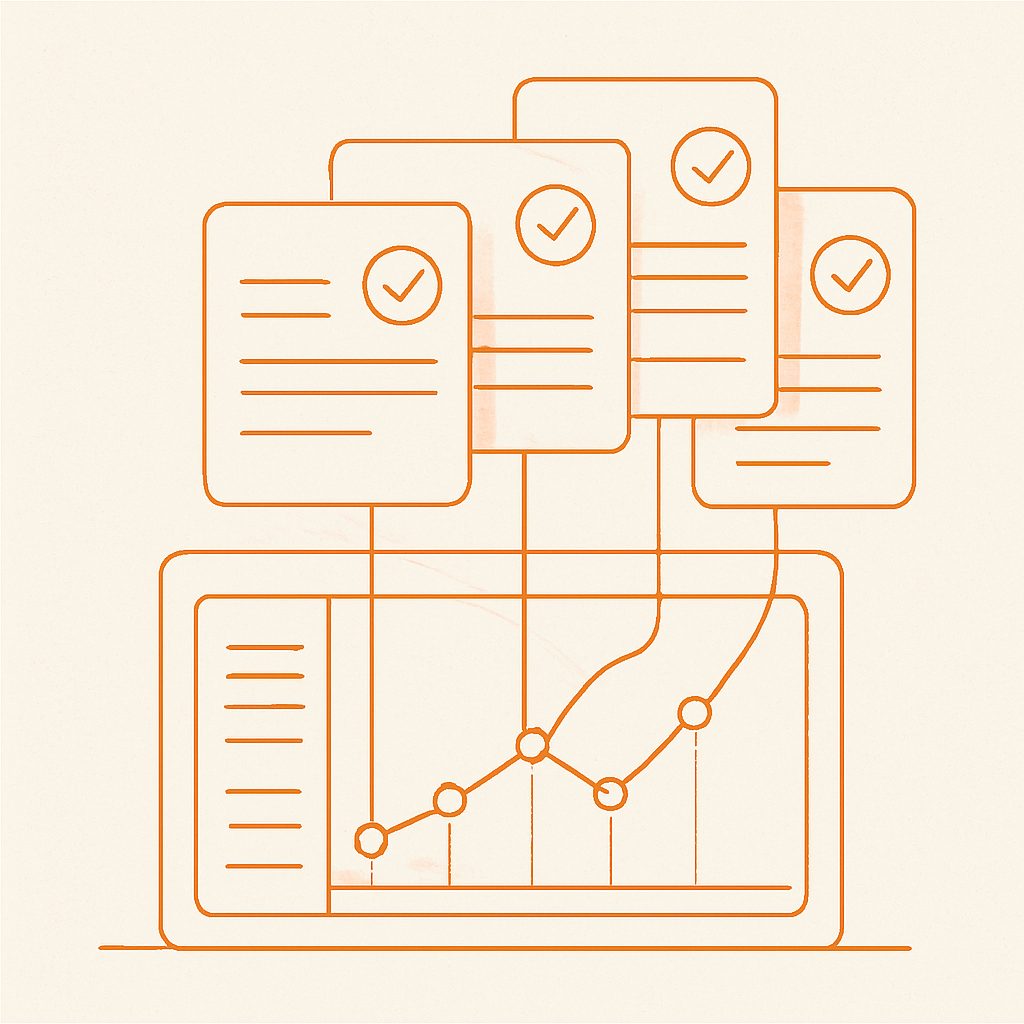 Illustration: suggestion cards emerging from a content graph.