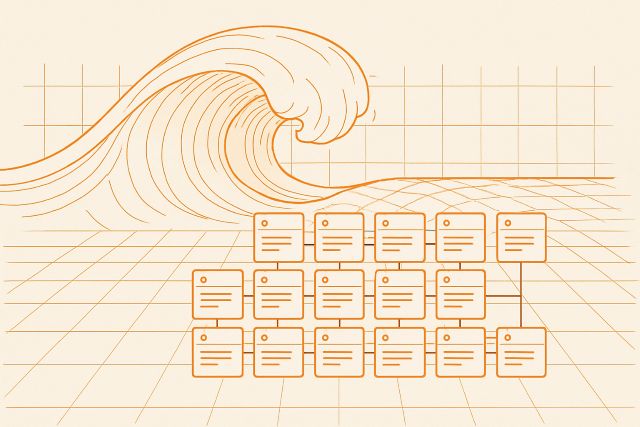 Illustration: a release wave rolling across a grid of sites.