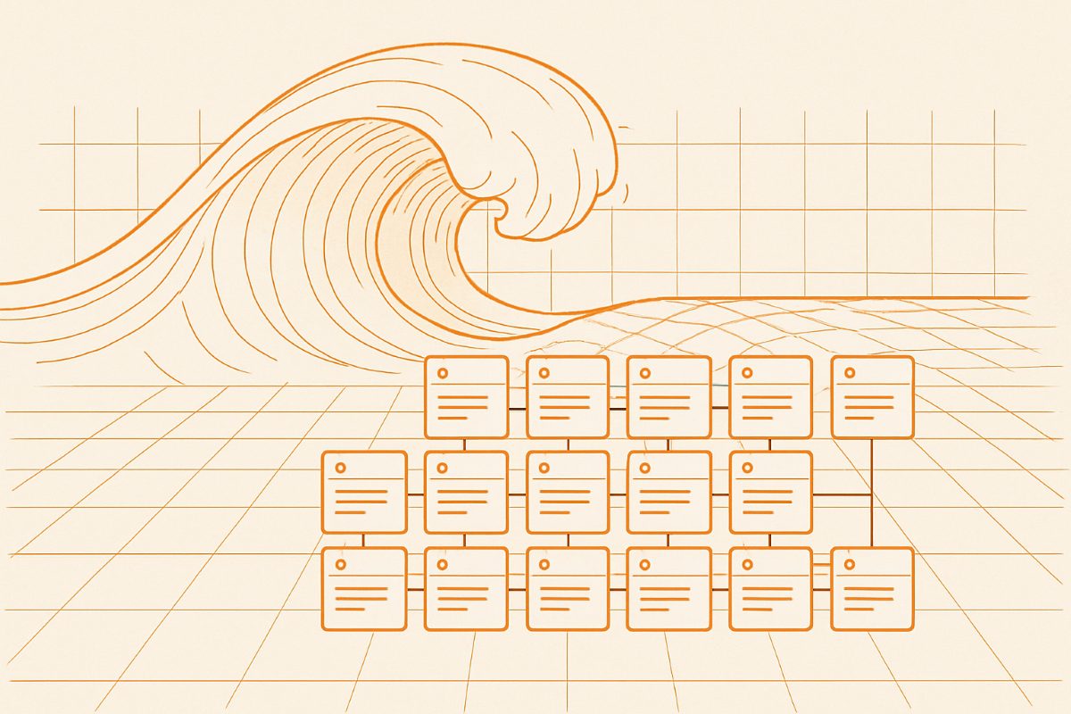 Illustration: a release wave rolling across a grid of sites.