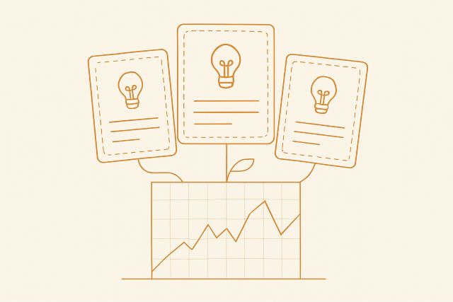 Illustration: suggestion cards emerging from a content graph.