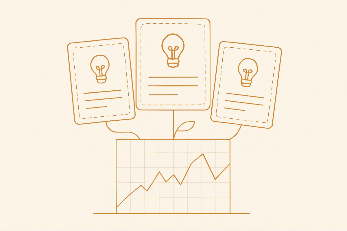 Illustration: suggestion cards emerging from a content graph.