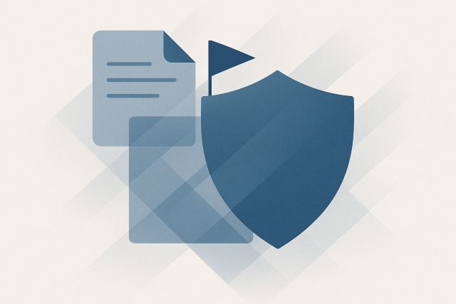 Illustration: a shield intercepting a flagged document.