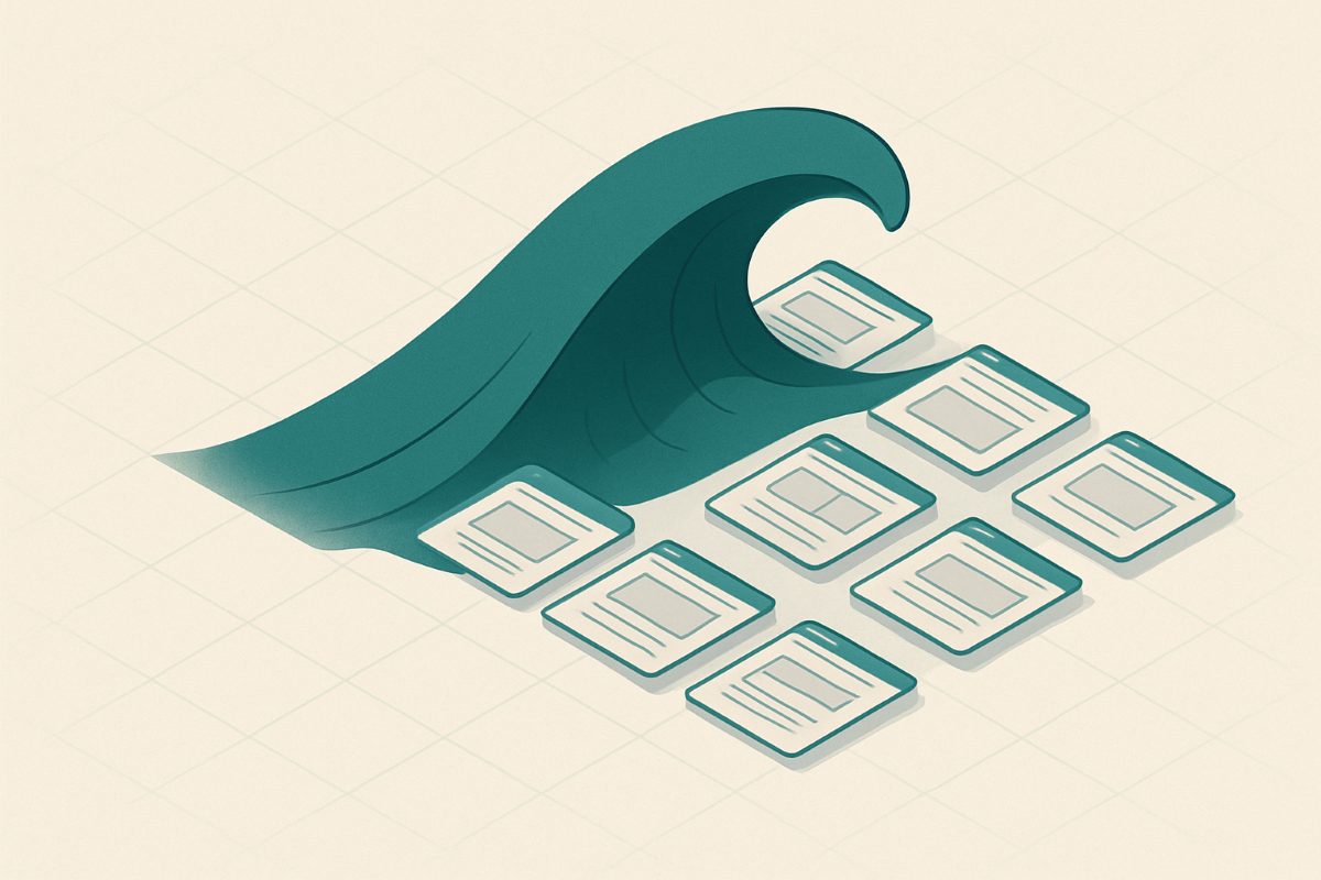 Illustration: a release wave rolling across a grid of sites.