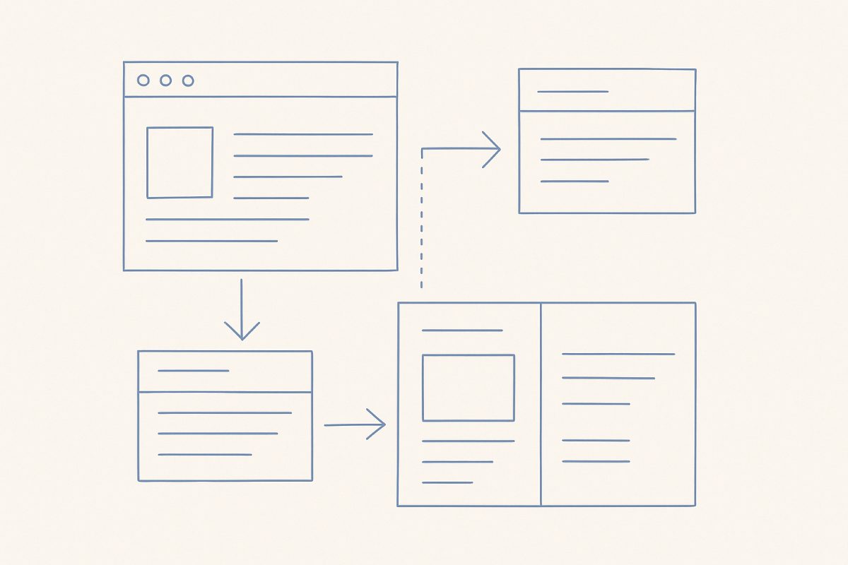 Illustration: interface panels rearranging into a new layout.