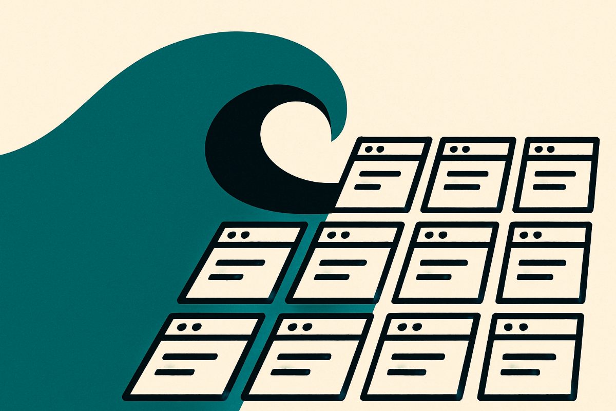 Illustration: a release wave rolling across a grid of sites.