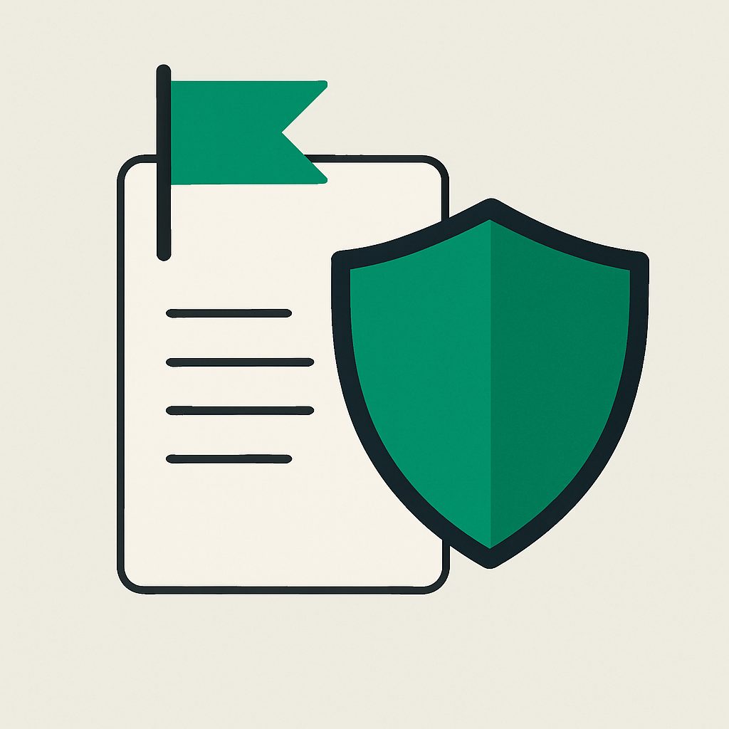 Illustration: a shield intercepting a flagged document.