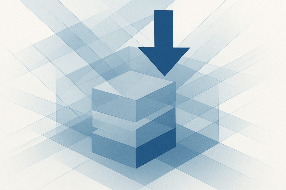 Illustration: oversized storage volumes being compacted down.