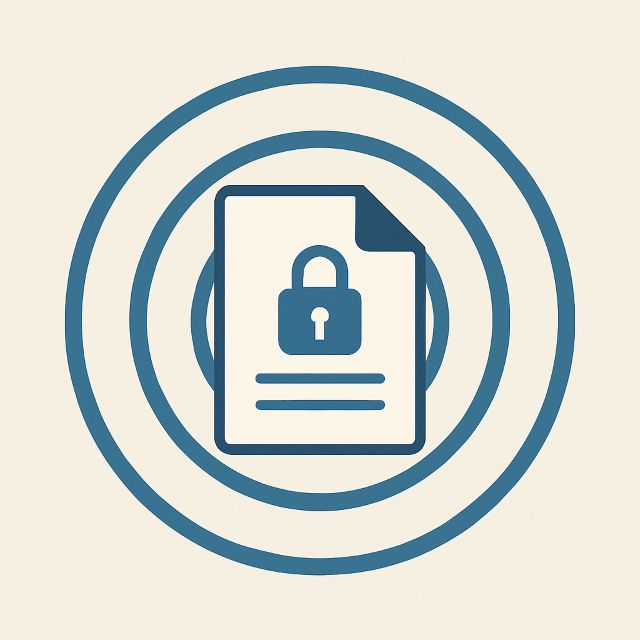 Illustration: concentric access rings around a protected document.