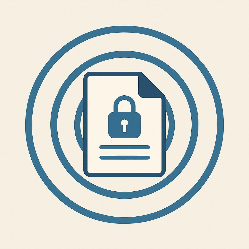 Illustration: concentric access rings around a protected document.