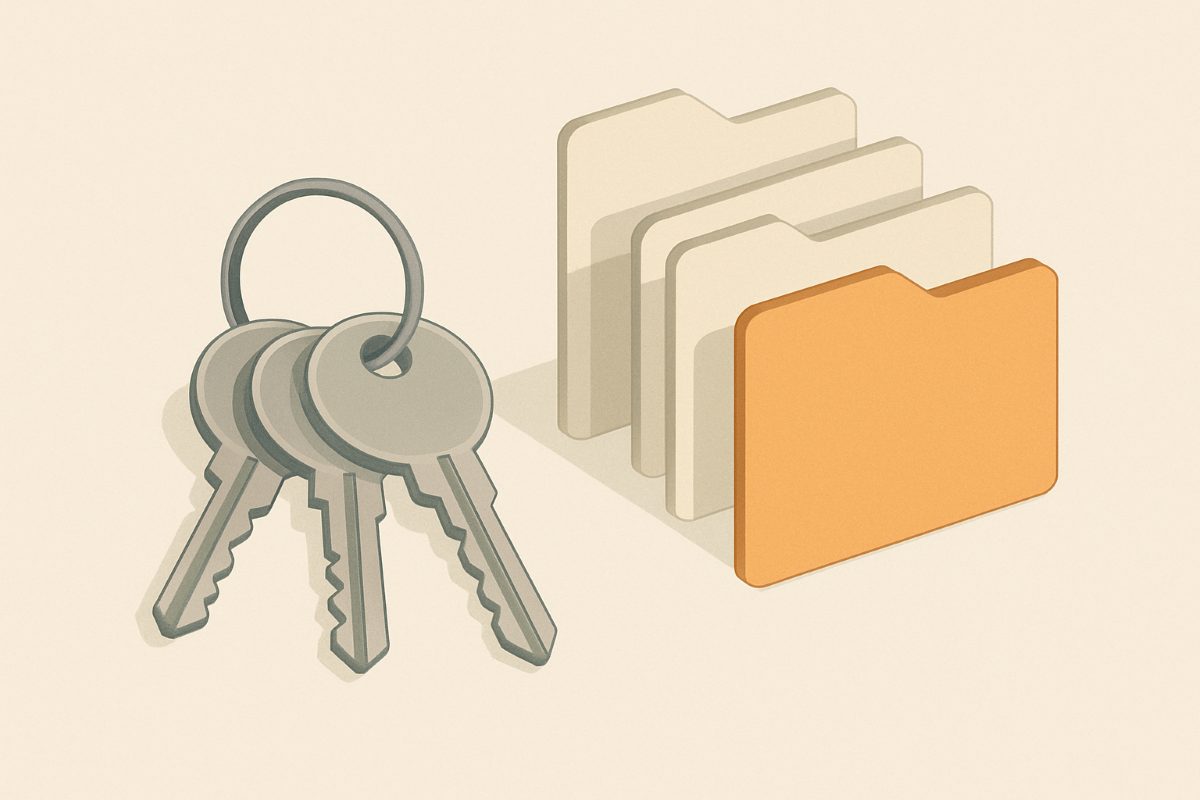 Illustration: a ring of keys mapped to nested folders.