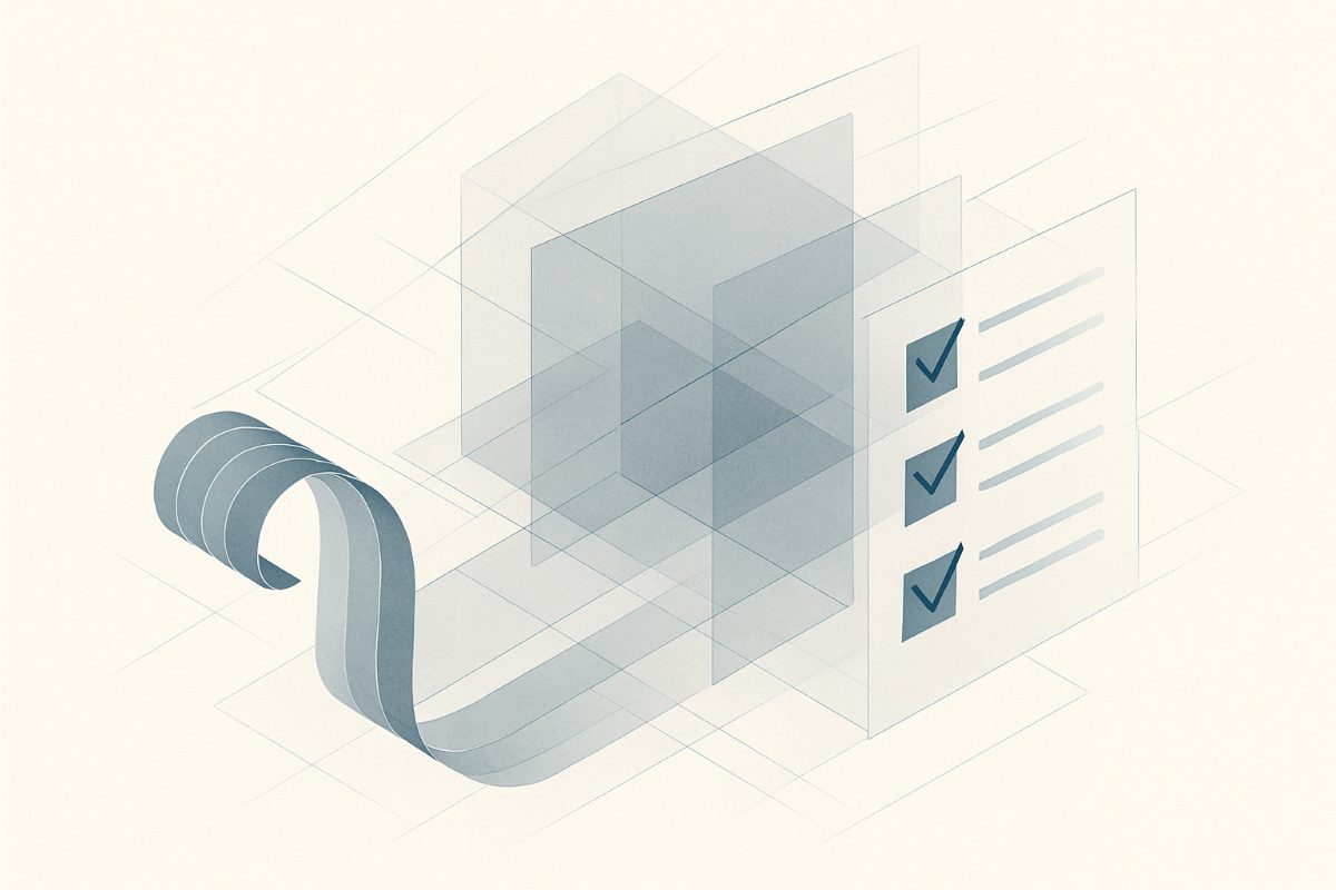 Illustration: an audit trail unrolling into a checklist.