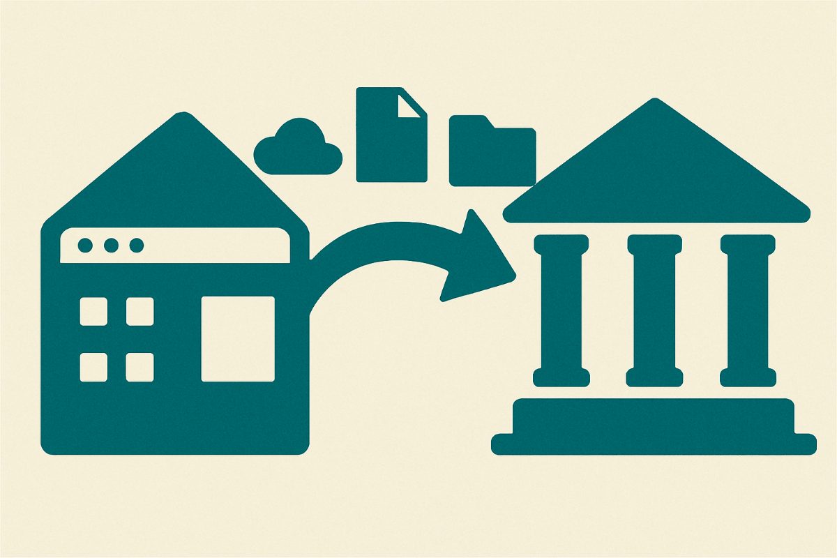 Illustration: two site structures side by side with items in transit between them.