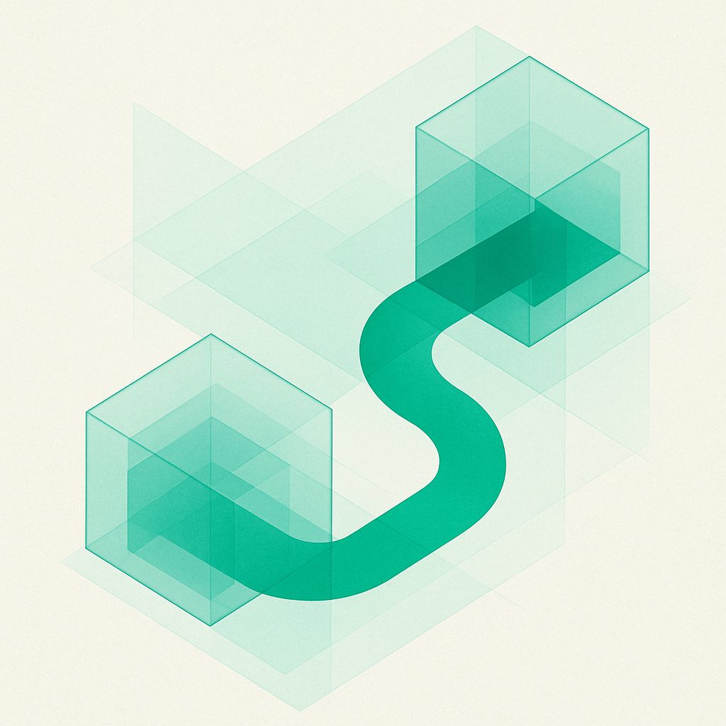 Illustration: content flowing between two distinct containers along a guided path.