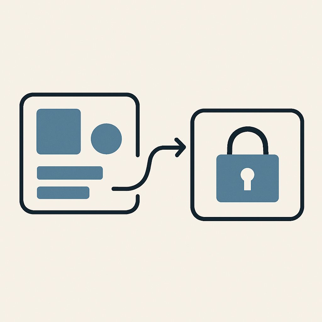 Illustration: content flowing between two distinct containers along a guided path.