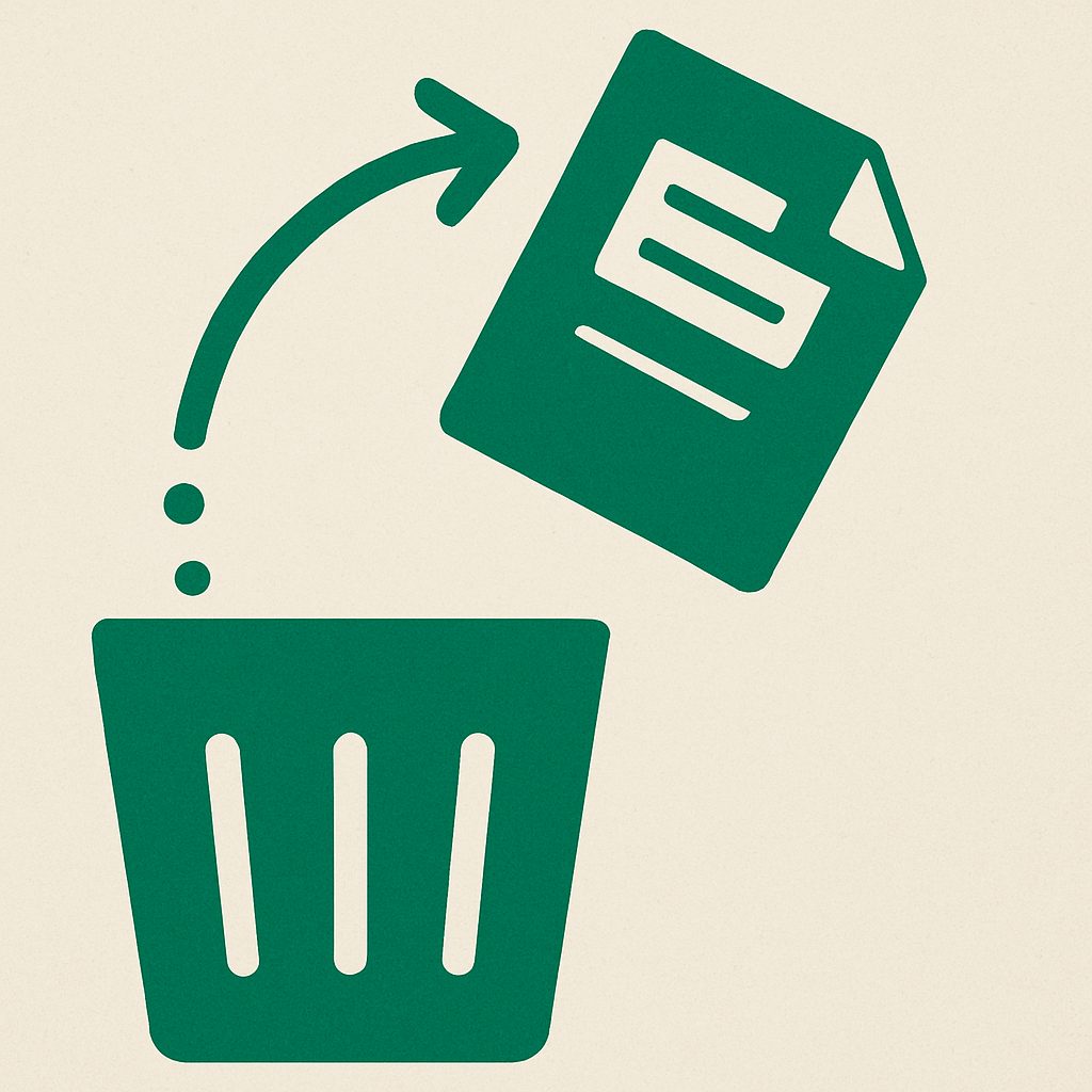 Illustration: an item being lifted back out of a bin along an arc.