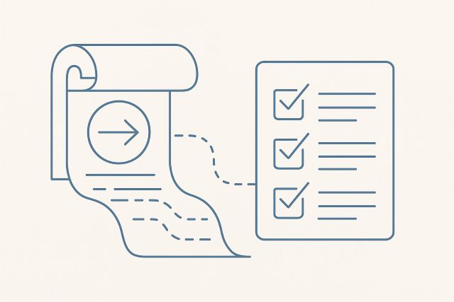 Illustration: an audit trail unrolling into a checklist.