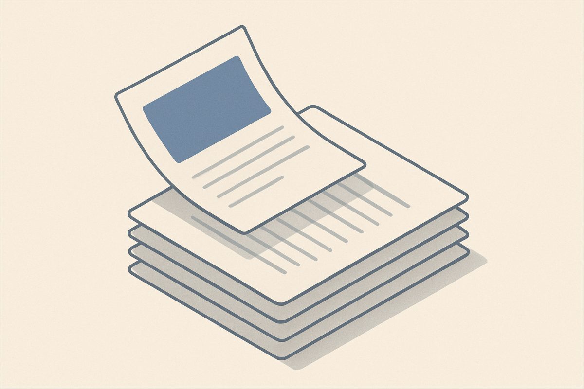 Illustration: a stack of layered document versions with one sheet lifted clear.
