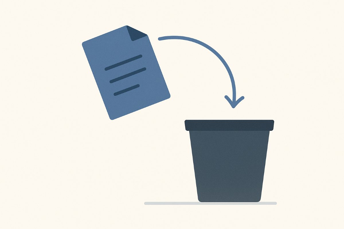 Illustration: an item being lifted back out of a bin along an arc.