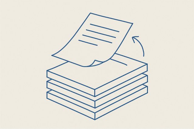 Illustration: a stack of layered document versions with one sheet lifted clear.