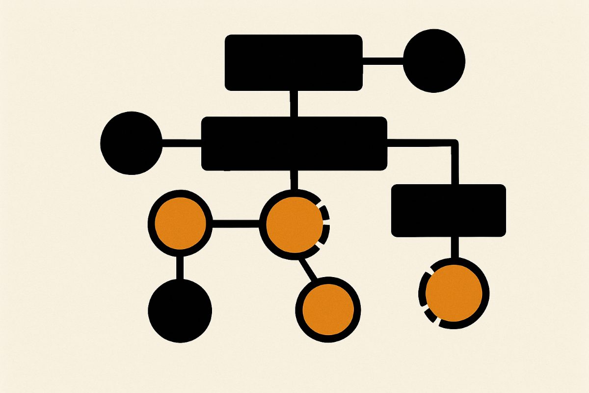 Illustration: a site map with broken link targets highlighted.