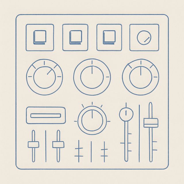 Illustration: a panel of configuration switches and dials.