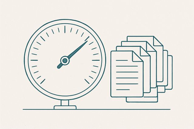 Illustration: a dial pinned at its maximum with overflow items queued.