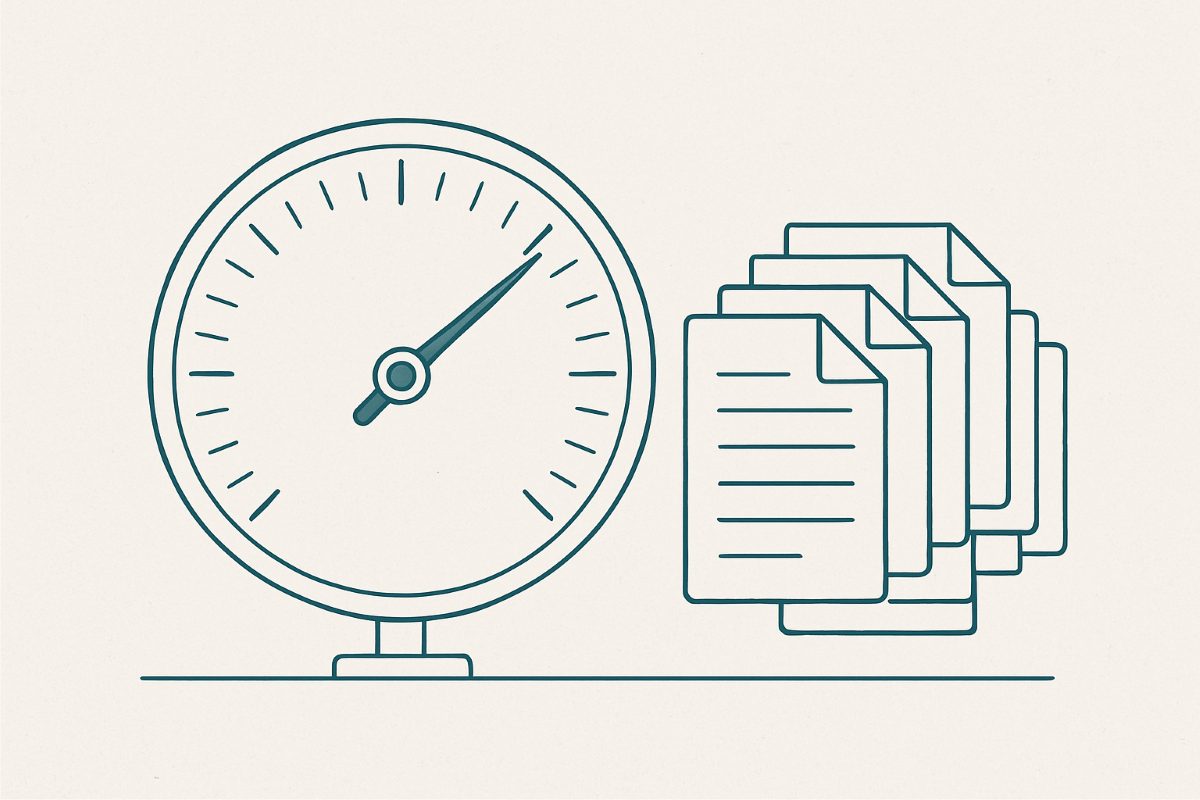 Illustration: a dial pinned at its maximum with overflow items queued.