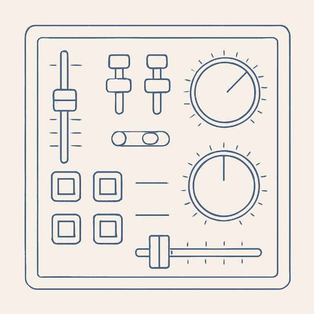 Illustration: a panel of configuration switches and dials.