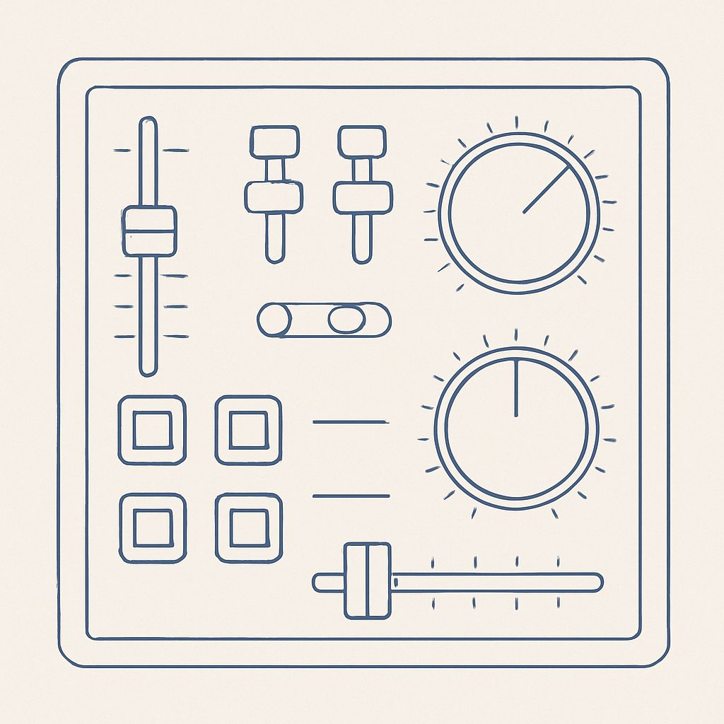 Illustration: a panel of configuration switches and dials.