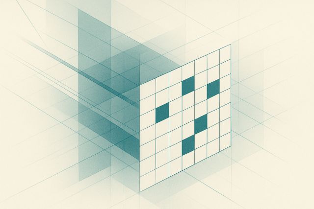 Illustration: a permissions matrix of filled and empty cells.