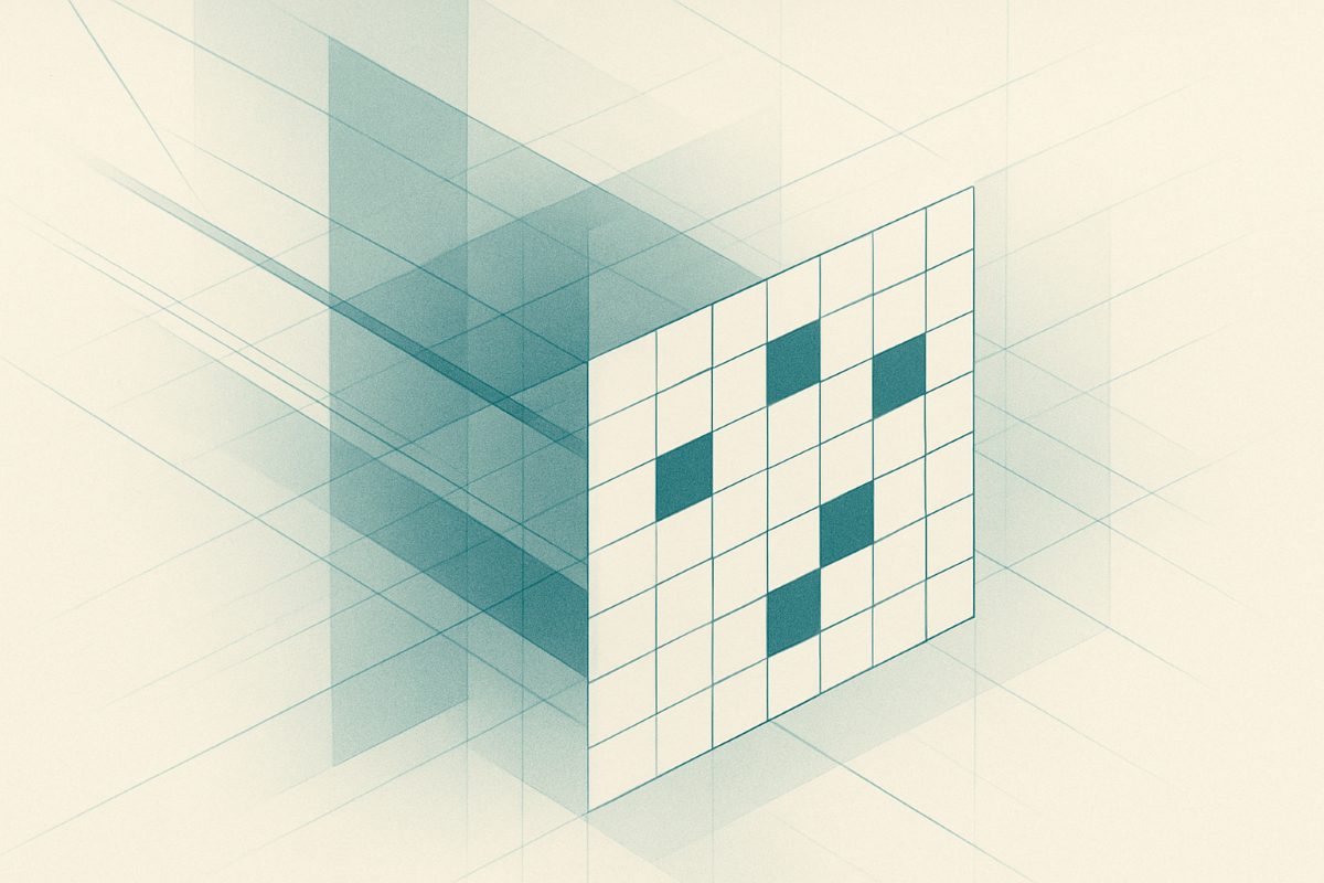 Illustration: a permissions matrix of filled and empty cells.