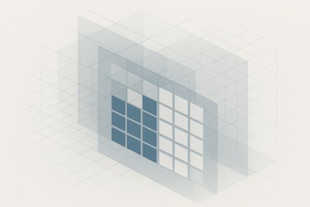Illustration: a permissions matrix of filled and empty cells.