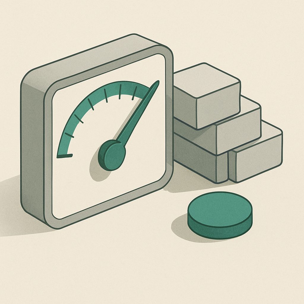 Illustration: a dial pinned at its maximum with overflow items queued.
