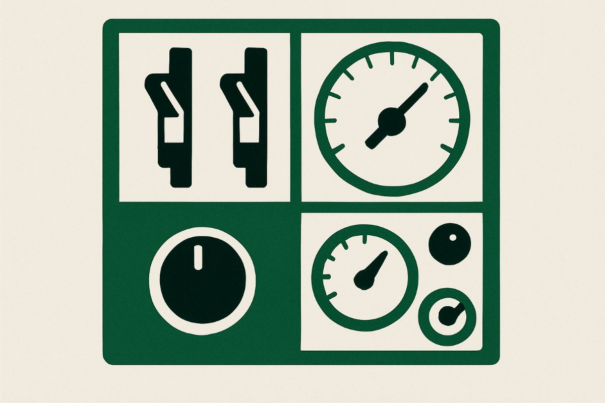 Illustration: a panel of configuration switches and dials.