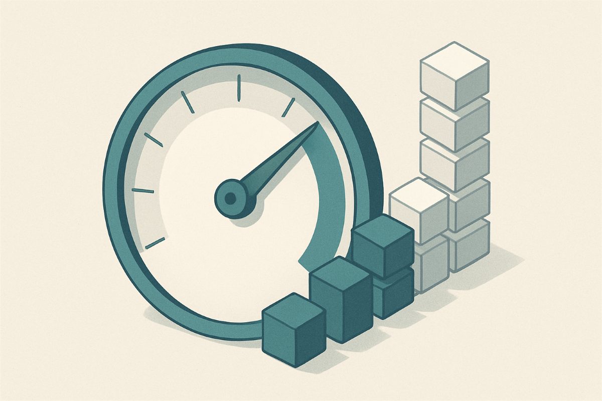 Illustration: a dial pinned at its maximum with overflow items queued.