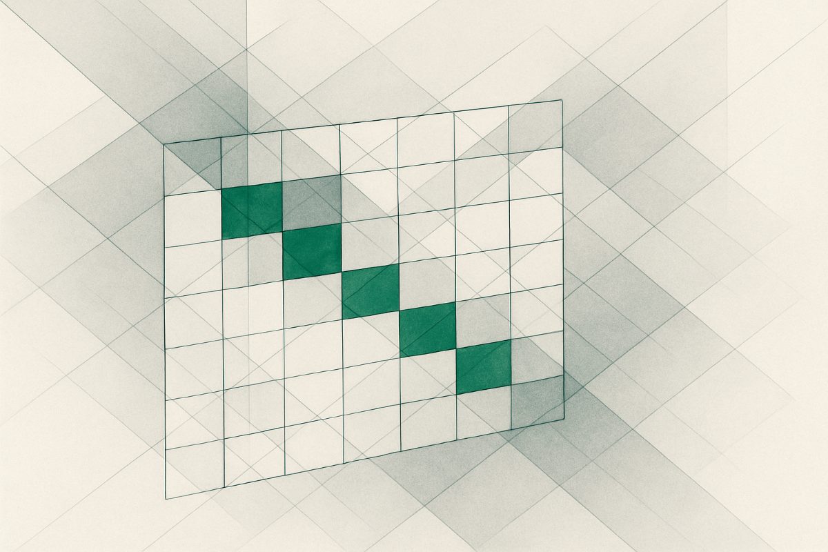 Illustration: a permissions matrix of filled and empty cells.