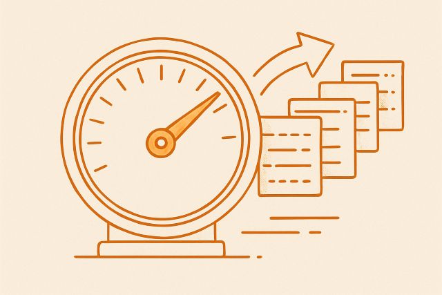 Illustration: a dial pinned at its maximum with overflow items queued.