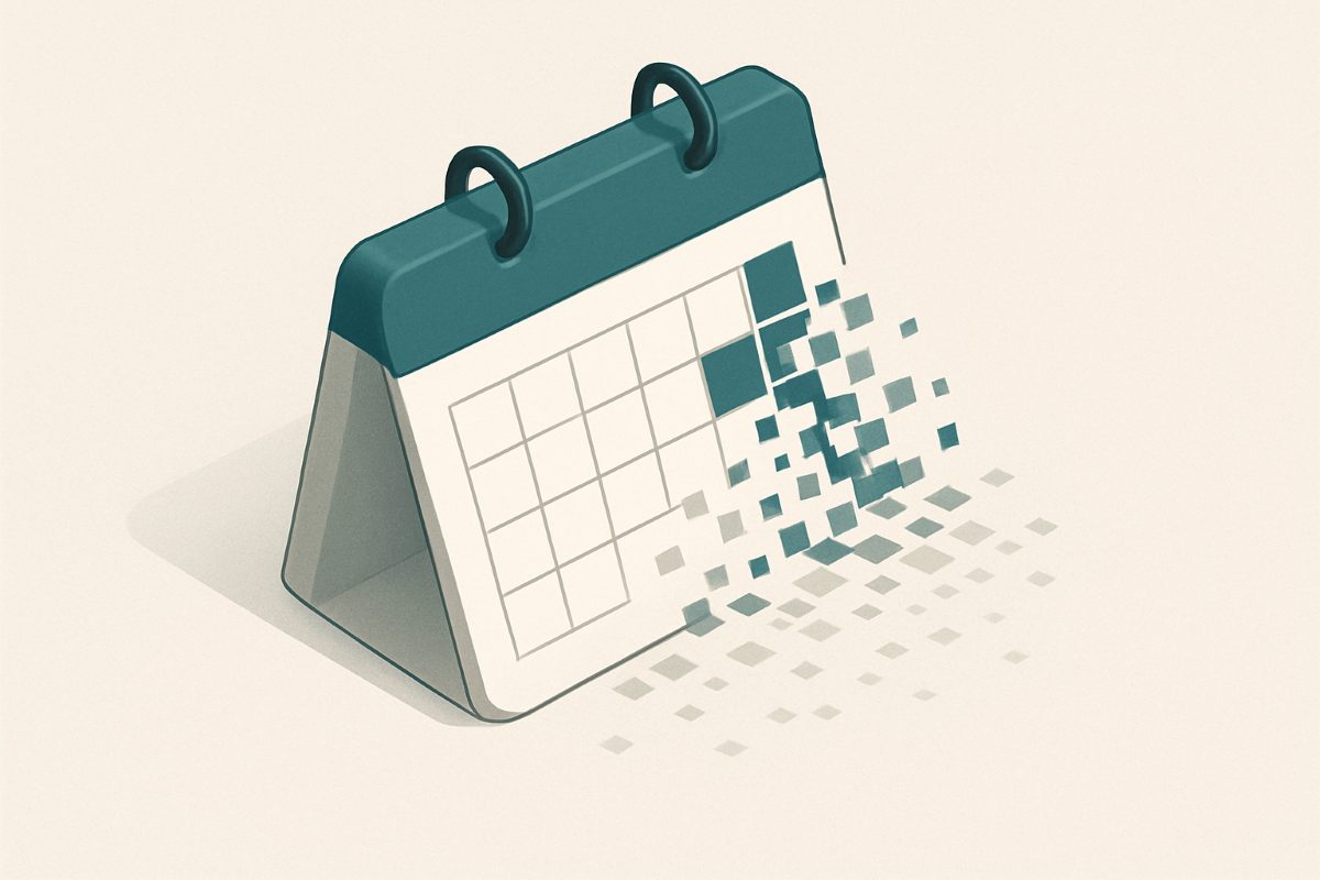 Illustration: a calendar dissolving older records.