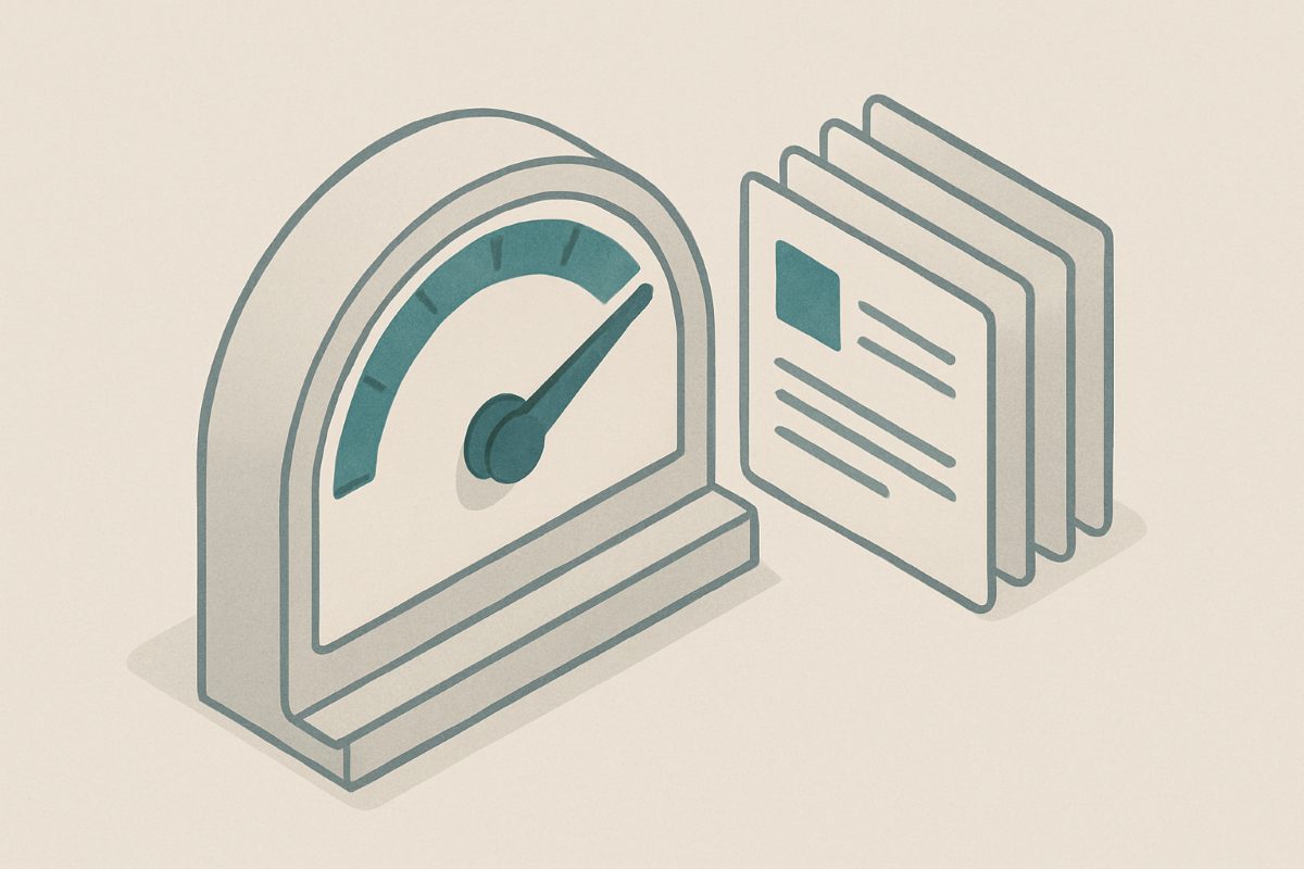 Illustration: a dial pinned at its maximum with overflow items queued.