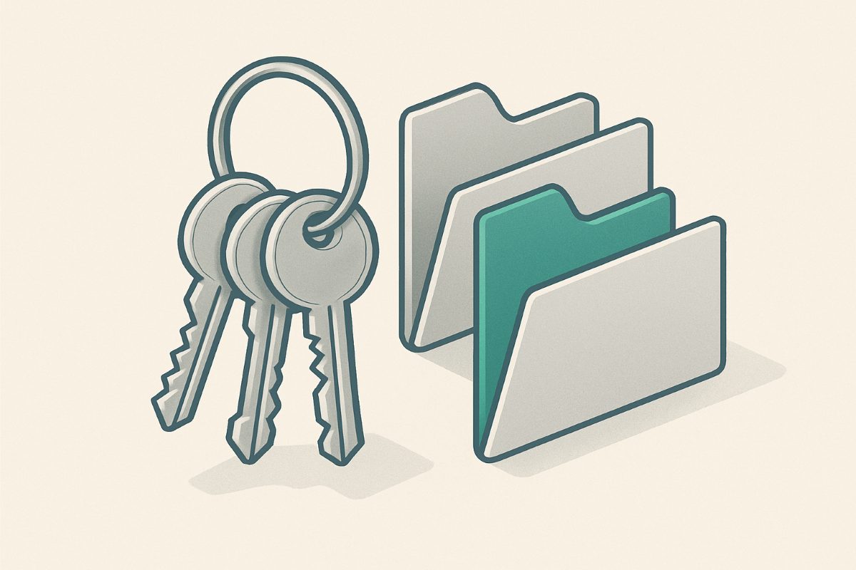Illustration: a ring of keys mapped to nested folders.