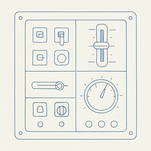 Illustration: a panel of configuration switches and dials.