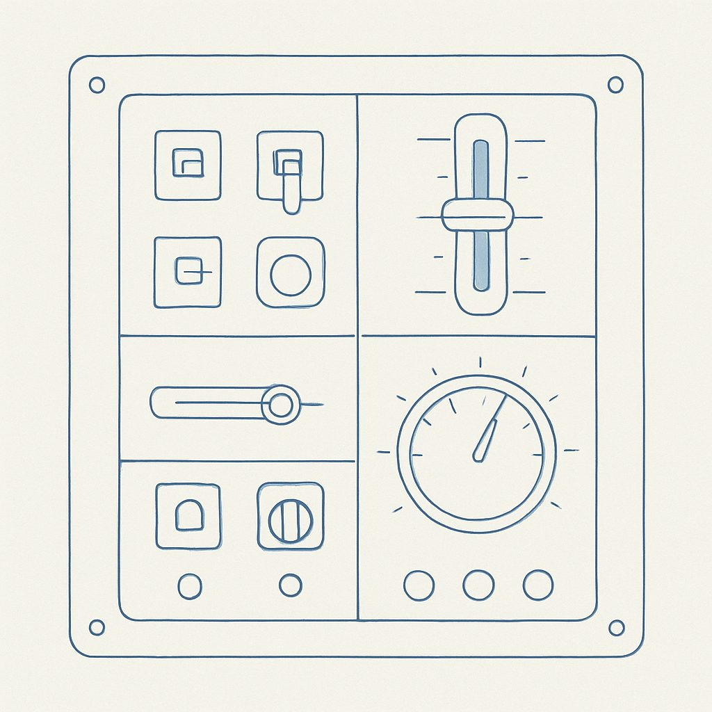 Illustration: a panel of configuration switches and dials.