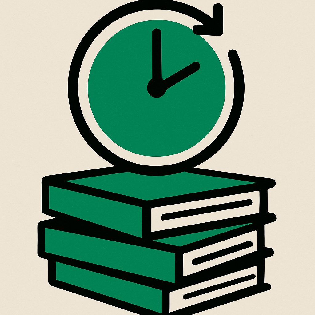 Illustration: a retention clock over a stack of archived items.