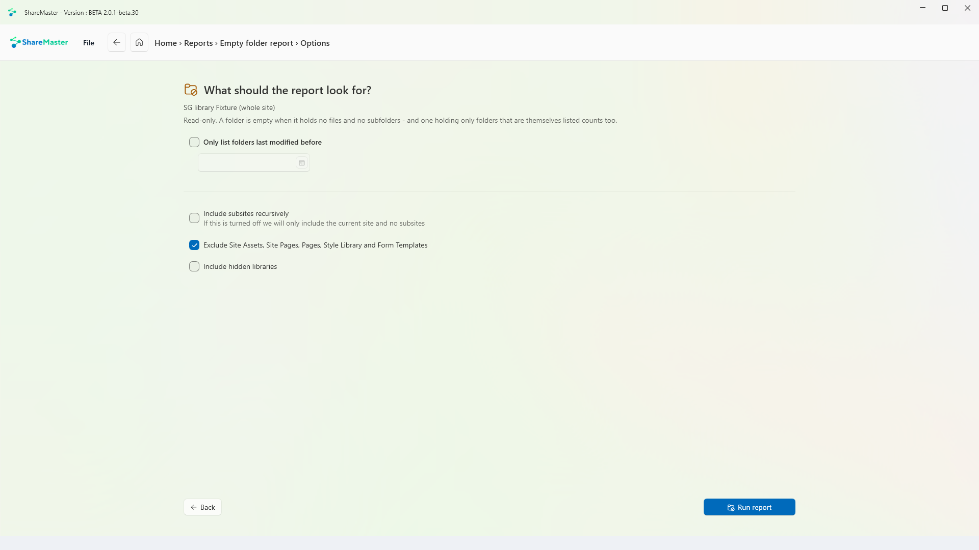 Empty folder report options: what the report should look for