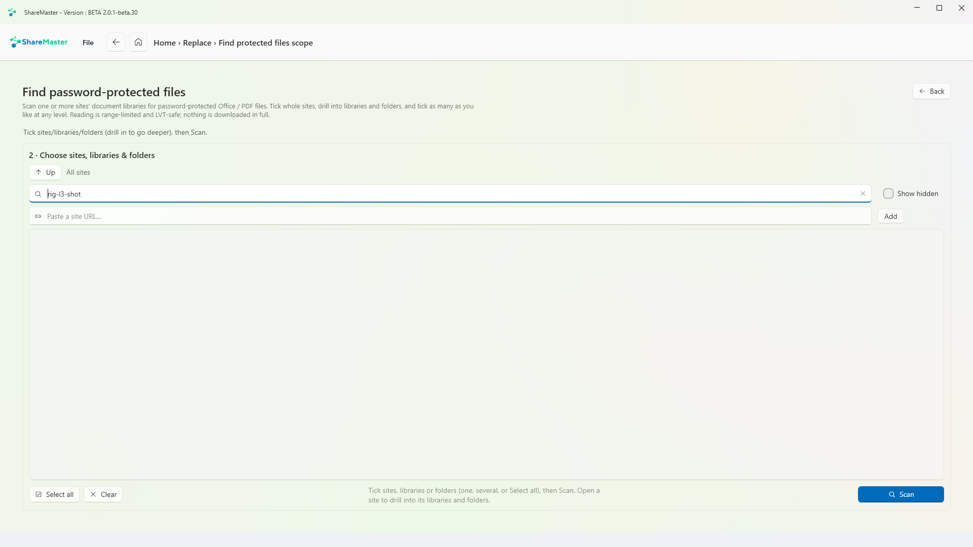 Find password-protected files: choosing the sites, libraries and folders to scan