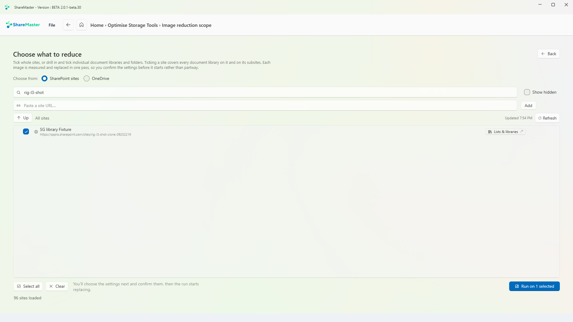 Reduce image sizes: choosing which sites, libraries or folders to shrink images in